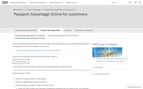 IBM Passport Advantage Online for customers