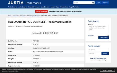 HALLMARK RETAIL CONNECT Trademark of HALLMARK ...