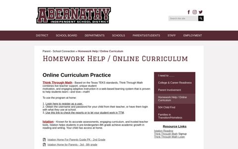 Homework Help / Online Curriculum – Parent - School ...