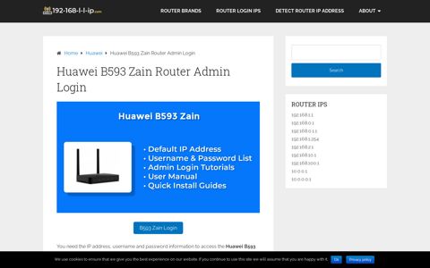 Huawei B593 Zain Router Admin Login - 192.168.1.1