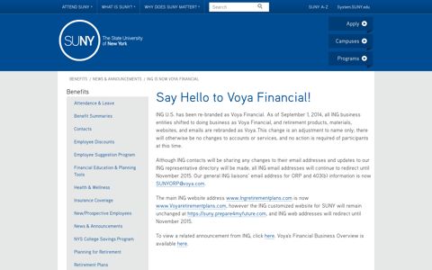 ING is now Voya Financial - SUNY