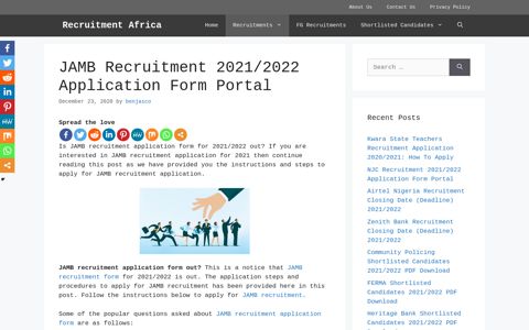 JAMB Recruitment Portal 2020: www.jamb.gov.ng - IsMySchool