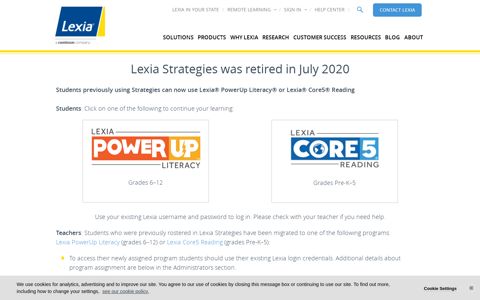 Lexia Strategies was retired in July 2020 | Lexia Learning