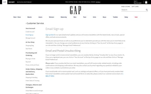 Email Sign Up | Gap Canada