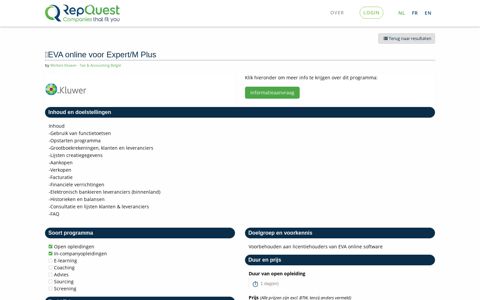 EVA online voor Expert/M Plus - RepQuest