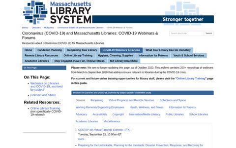 COVID-19 Webinars & Forums - Coronavirus (COVID-19) and ...