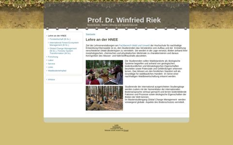 Lehre an der HNEE | Prof. Dr. Winfried Riek