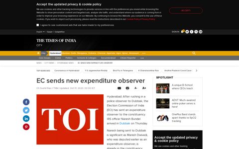 EC sends new expenditure observer | Hyderabad News ...