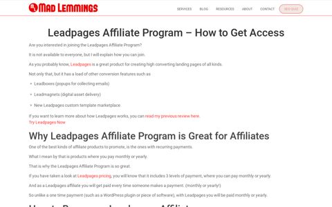 Leadpages Affiliate Program - How to Get Access - Mad ...