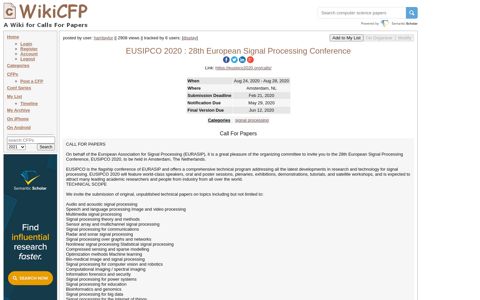 EUSIPCO 2020 : 28th European Signal Processing Conference