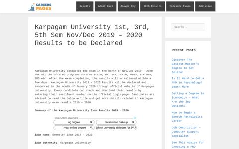 Karpagam University 1st, 3rd, 5th Sem Nov/Dec 2019 - 2020 ...