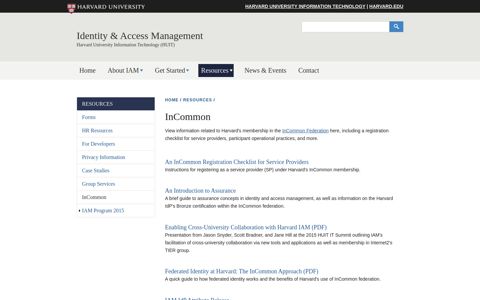 InCommon - Identity & Access Management - Harvard University