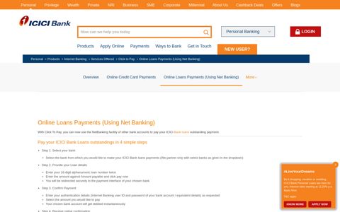 Loan Payment Online using Internet Banking - ICICI Bank ...