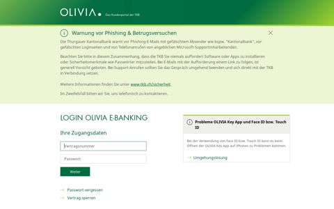 Login OLIVIA E-Banking | Thurgauer Kantonalbank