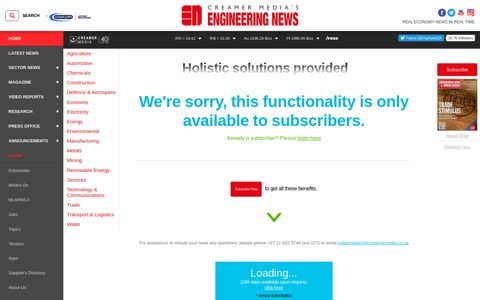 Holistic solutions provided - Engineering News