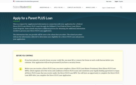 Apply for a Parent PLUS Loan| Federal Student Aid