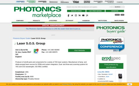 Laser S.O.S. Group | Photonics Buyers' Guide - Photonics.com