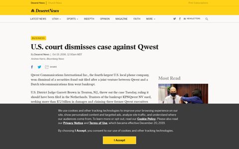 U.S. court dismisses case against Qwest - Deseret News