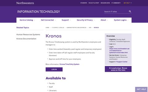 Kronos: Information Technology - Northwestern University