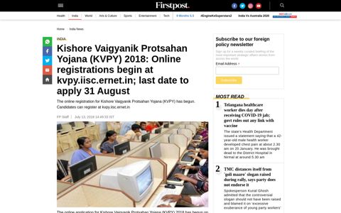 Kishore Vaigyanik Protsahan Yojana (KVPY) 2018: Online ...
