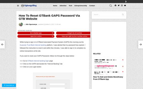 How To Reset GTBank GAPS Password Via GTB Website ...