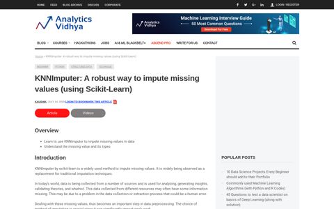 KNNImputer | Way To Impute Missing Values - Analytics Vidhya