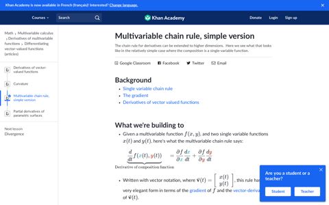 Multivariable chain rule, simple version (article) | Khan Academy