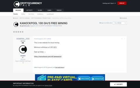 KanoCKPool 100 GH/s free mining - CRYPTOCURRENCY ...