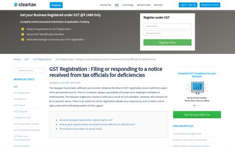 GST Registration : Filing or responding to a notice received ...