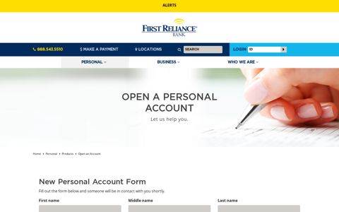 Open a Personal Account - Checking ... - First Reliance Bank