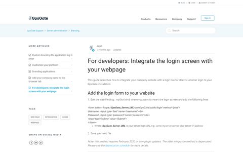 For developers: Integrate the login screen with your webpage ...