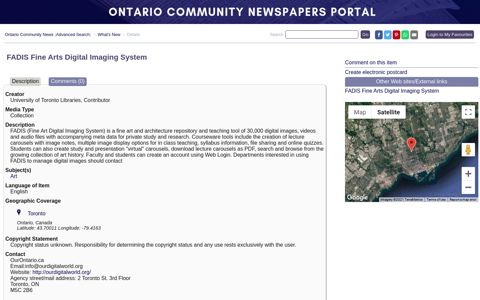FADIS Fine Arts Digital Imaging System: Ontario Community News