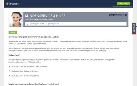 Betriebsstörungen oder Wartungen bei freenet.de