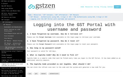 Logging into the GST Portal with username and password
