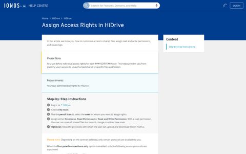 Assign Access Rights in HiDrive - IONOS Help