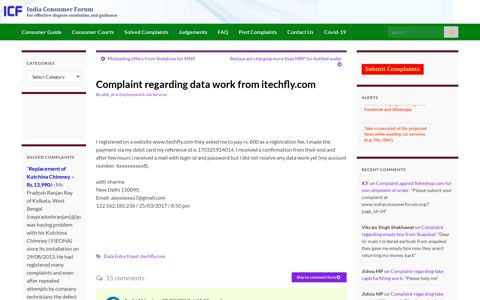 Complaint regarding data work from itechfly.com