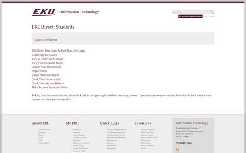 EKUDirect: Students | Information Technology