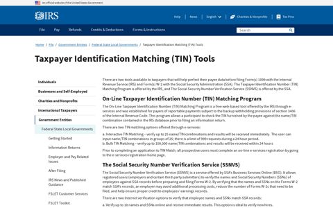 Taxpayer Identification Matching (TIN) Tools | Internal ...