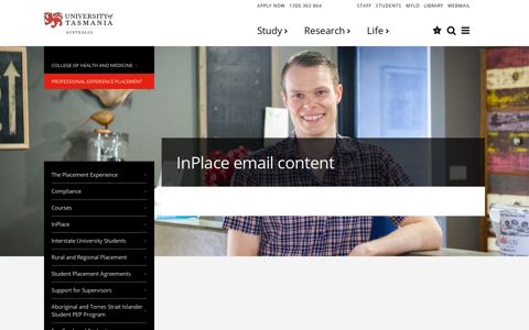InPlace email content - University of Tasmania