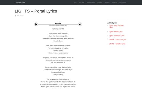 LIGHTS - Portal Lyrics | LyricsFa.com