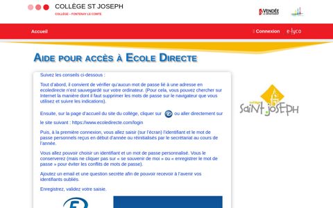 Aide pour accès à Ecole Directe | Collège St Joseph