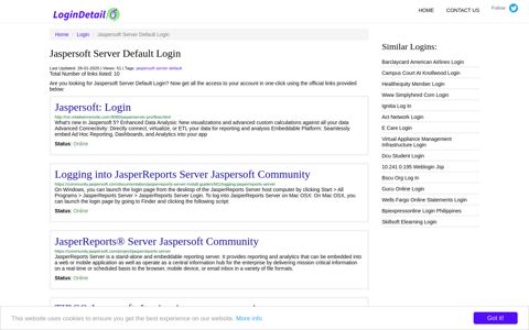 Jaspersoft Server Default Login Jaspersoft: Login - http://rsr ...