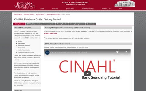 Getting Started - CINAHL Database Guide - Research Guides ...