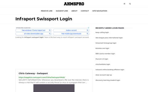 Infraport Swissport Login - AhmsPro.com