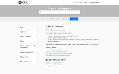 Forgot Password - Ola Support