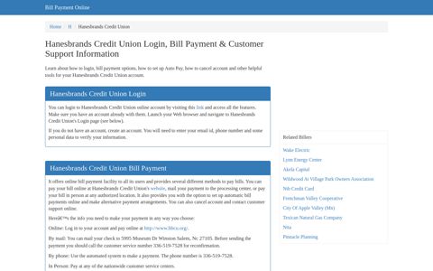 Hanesbrands Credit Union Login, Bill Payment & Customer ...