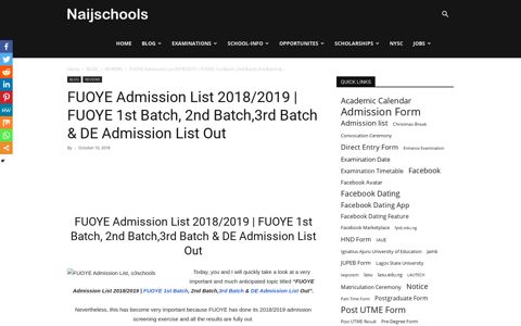 FUOYE Admission List 2018/2019 | FUOYE 1st Batch, 2nd ...