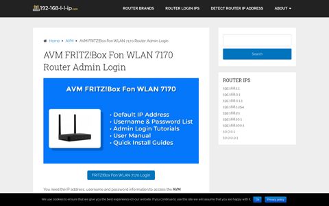 AVM FRITZ!Box Fon WLAN 7170 Router Admin Login