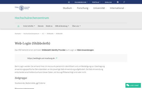 Web-Login (Shibboleth) - Philipps-Universität Marburg