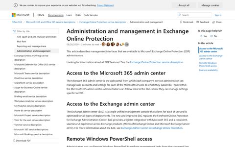 Administration and management in Exchange Online Protection